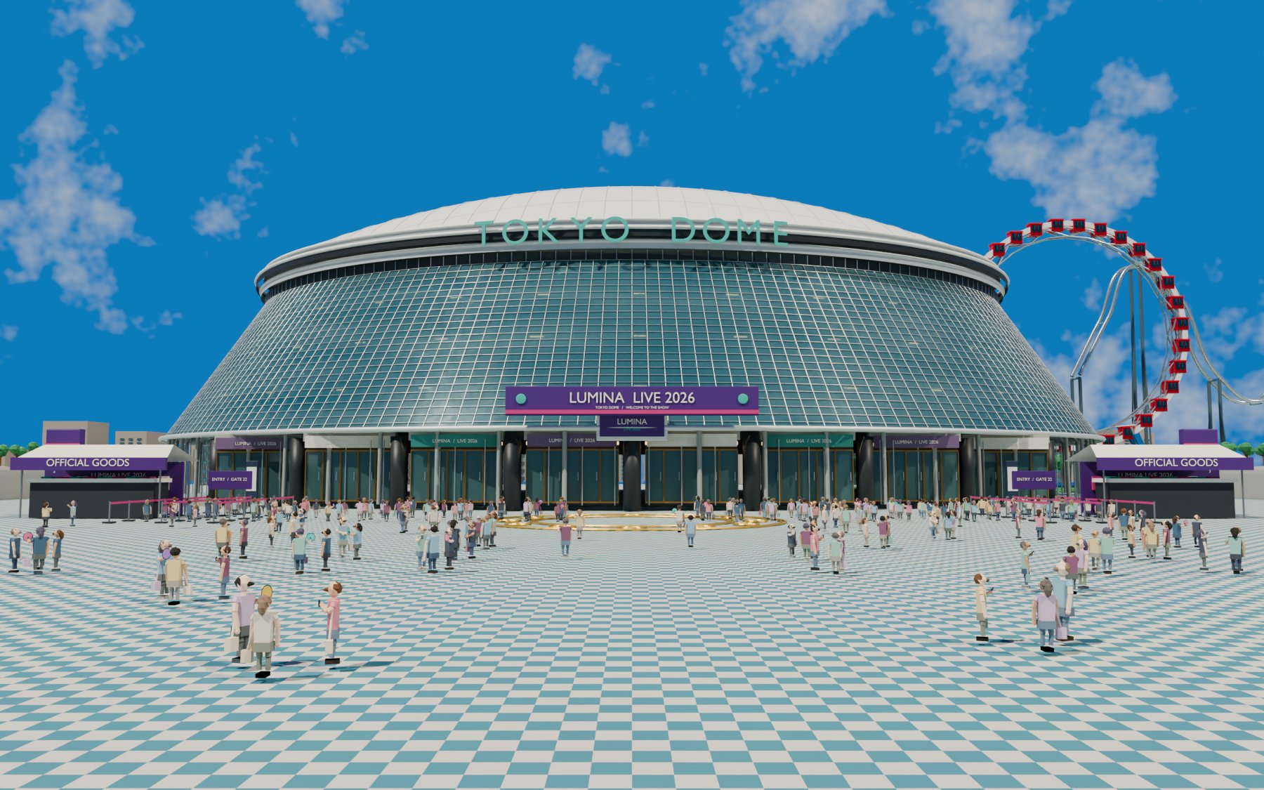 完成した東京ドームのモデリング(外観)